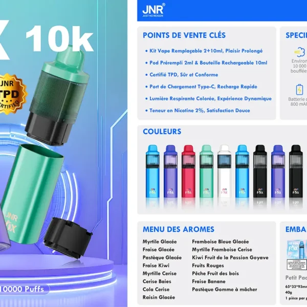 Refillable vape jnr fox 10000 puffs