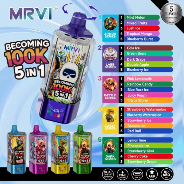 MRVI 100K mint melon multi-flavor vape selection